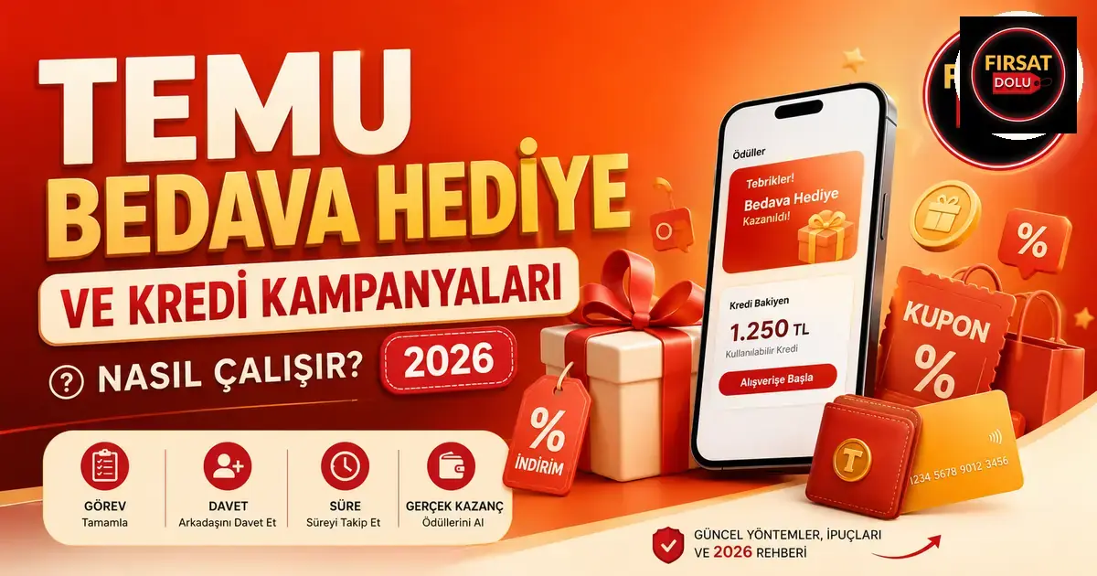 Temu Bedava Hediye ve Kredi Kampanyaları Nasıl Çalışır? (2026) için FırsatDolu blog kapak görseli