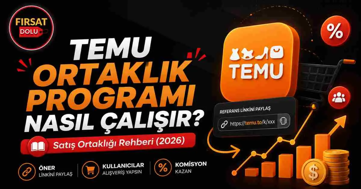 Temu Ortaklık Programı Nasıl Çalışır? Satış Ortaklığı Rehberi (2026) için FırsatDolu blog kapak görseli